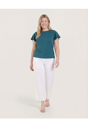 Camiseta Manga Corta Con Vuelos Para Mujer Verde Ostu