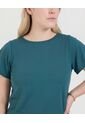 Camiseta Manga Corta Con Vuelos  Para Mujer Verde Ostu de Ostu