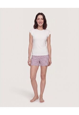 Pijama Short Check Relax  Para Mujer Crema Ostu Ostu
