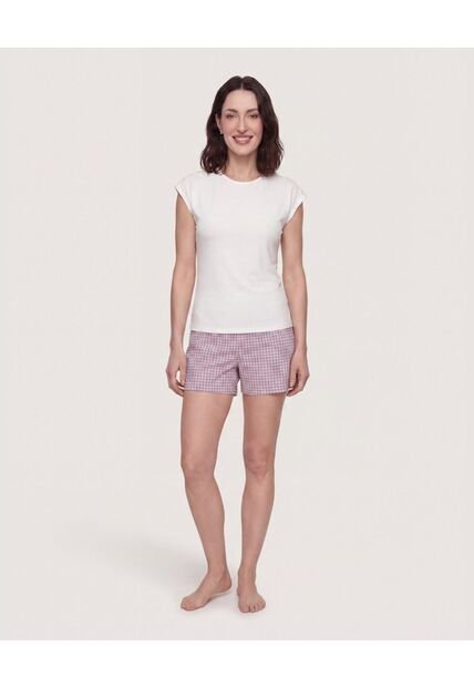 Pijama Short Check Relax  Para Mujer Crema Ostu