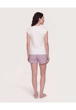 Pijama Short Check Relax  Para Mujer Crema Ostu