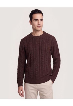 Buzo Tejido Trenzado Para Hombre Café Ostu