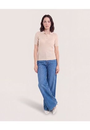 Polo Tejida Aura Natural Para Mujer Camel Ostu