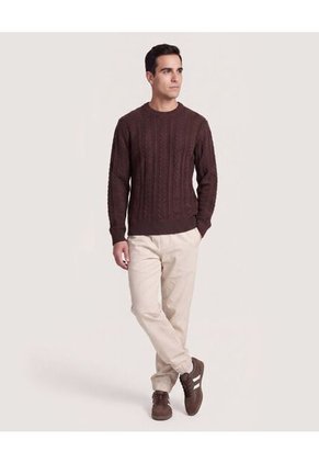 Buzo Tejido Trenzado Para Hombre Café Ostu