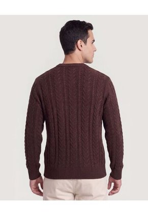 Buzo Tejido Trenzado Para Hombre Café Ostu