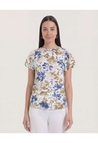 Camiseta Manga Corta Con Vuelos  Para Mujer Beige Ostu Ostu