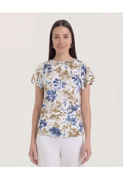 Camiseta Manga Corta Con Vuelos  Para Mujer Beige Ostu