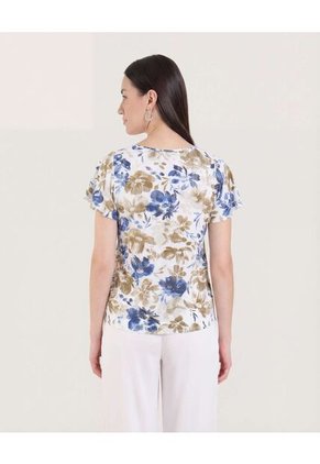 Camiseta Manga Corta Con Vuelos Para Mujer Beige Ostu