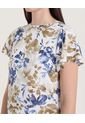 Camiseta Manga Corta Con Vuelos  Para Mujer Beige Ostu de Ostu