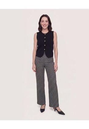 Chaleco Punto Buttons  Para Mujer Negro Ostu