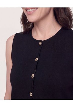 Chaleco Punto Buttons  Para Mujer Negro Ostu
