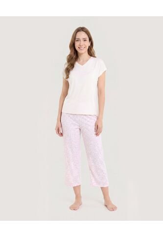 Pijama Capri Floral Relax  Para Mujer Marfil Ostu Ostu