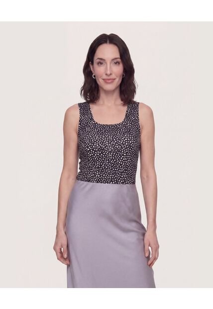 Top Basico Hombro Ancho Estampado  Para Mujer Negro Ostu