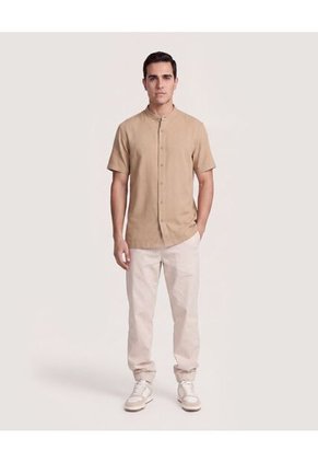 Camisa Manga Larga Con Bolsillo Para Hombre Café Ostu