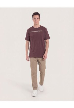 Camiseta Regular Fit Con Screen Para Hombre Café Ostu