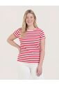Camiseta Manga Corta A Rayas  Para Mujer Rojo Ostu de Ostu