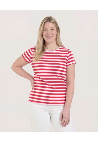 Camiseta Manga Corta A Rayas  Para Mujer Rojo Ostu Ostu