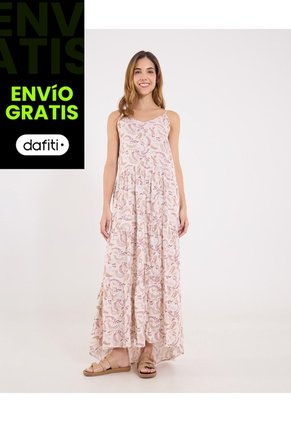 Vestido Para Mujer M/Sisa Largo Color Crema Marca Ostu #40170337