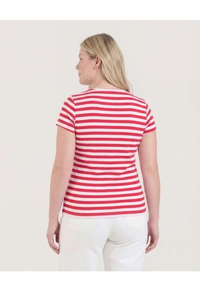 Camiseta Manga Corta A Rayas  Para Mujer Rojo Ostu