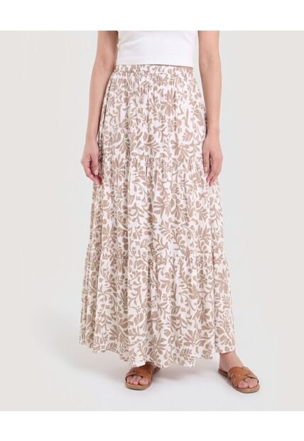 Falda Maxi Floral  Para Mujer Café Ostu