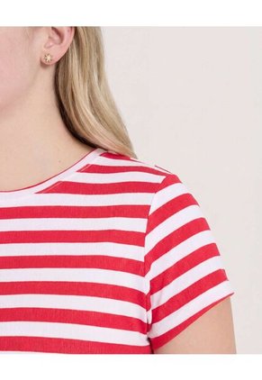Camiseta Manga Corta A Rayas  Para Mujer Rojo Ostu