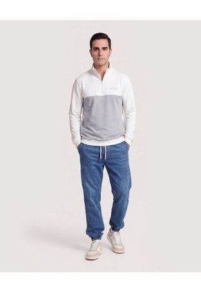 Buzo Half Zipper Contrast  Para Hombre Crema Ostu