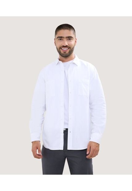 Camisa Para Hombre Manga Larga Con Bolsillo Color Blanco Marca Ostu #60010671