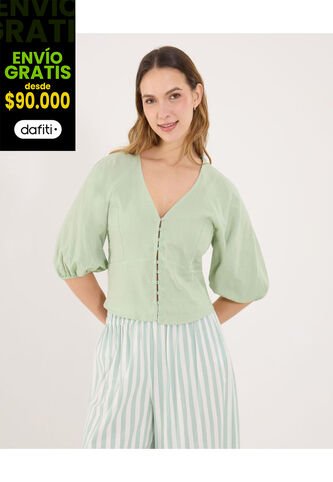 Blusa Para Mujer Manga 3/4 Color Verde Marca Ostu #40121215 Ostu