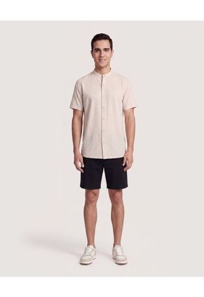 Camisa Manga Larga Con Bolsillo Para Hombre Beige Ostu