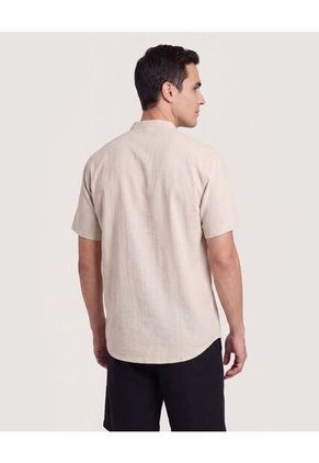 Camisa Manga Larga Con Bolsillo Para Hombre Beige Ostu