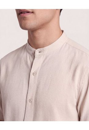 Camisa Manga Larga Con Bolsillo Para Hombre Beige Ostu
