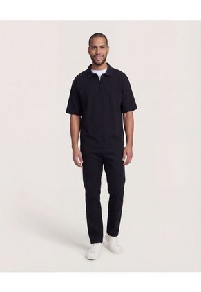 Polo Zipper Manga Corta  Para Hombre Negro Ostu