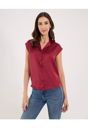 Camisa  Para Mujer Manga Corta Color Vino Marca Ostu #40010347
