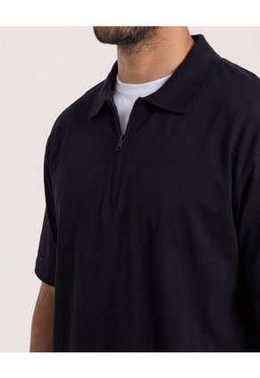 Polo Zipper Manga Corta  Para Hombre Negro Ostu