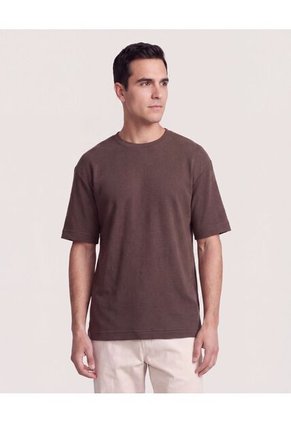 Camiseta Oversize Texturizada Para Hombre Café Ostu