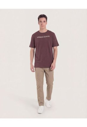 Camiseta Regular Fit Con Screen Para Hombre Café Ostu