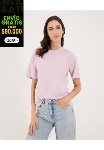 Camiseta Para Mujer Manga Corta Cuello Redondo Color Rosa Marca Ostu #40092686 Ostu