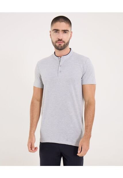 Polo Para Hombre Cuello Mao Sin Bolsillo Color Gris Marca Ostu #60110774