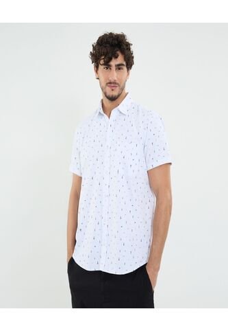 Camisa Para Hombre Manga Corta Con Bolsillo Cuello Casual M Color Blanco Marca Ostu #60010820 Ostu