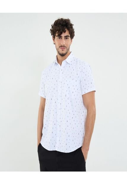Camisa Para Hombre Manga Corta Con Bolsillo Cuello Casual M Color Blanco Marca Ostu #60010820