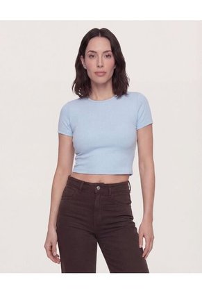 Camiseta Para Mujer Crop Top Manga Corta Color Celeste Marca Ostu #40098218