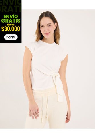 Camiseta Para Mujer Manga Corta Cuello Redondo Color Crema Marca Ostu #40092688 Ostu