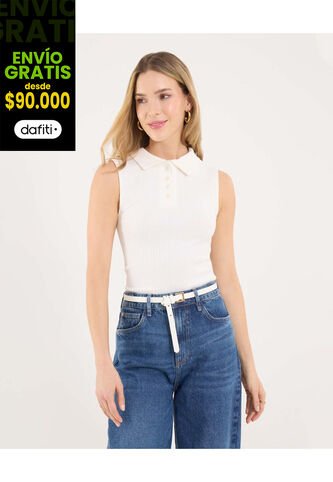 Polo Para Mujer Manga Sisa Color Crema Marca Ostu #40110184 Ostu