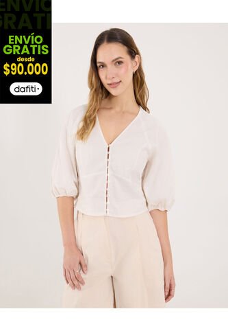 Blusa Para Mujer Manga 3/4 Color Beige Marca Ostu #40121214 Ostu