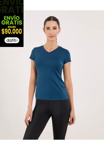 Camiseta Para Mujer Manga Corta Cuello V Color Azul Marca Ostu #40092655 Ostu