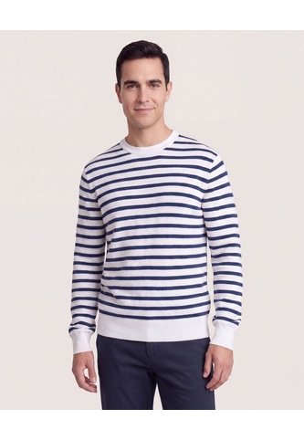 Saco Tejido Rayas Horizontales  Para Hombre Blanco Ostu Ostu