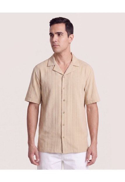 Camisa Resort De Manga Corta  Para Hombre Arena Ostu