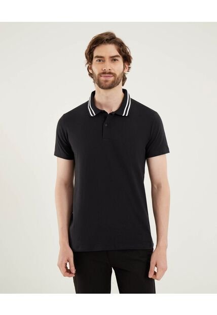 Polo Para Hombre Cuello Tejido Sin Bolsillo Color Negro Marca Ostu #60110767