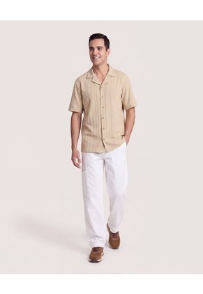 Camisa Resort De Manga Corta  Para Hombre Arena Ostu