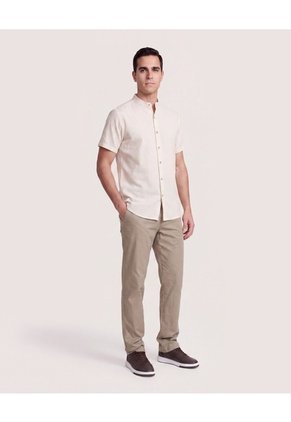 Camisa Manga Larga Con Bolsillo  Para Hombre Marfil Ostu